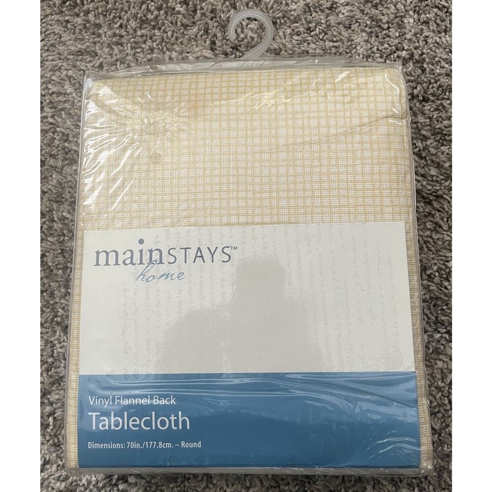 Mainstays Home Vinyl Front Flannel Back Tablecloth Yellow Checker 70” Round New